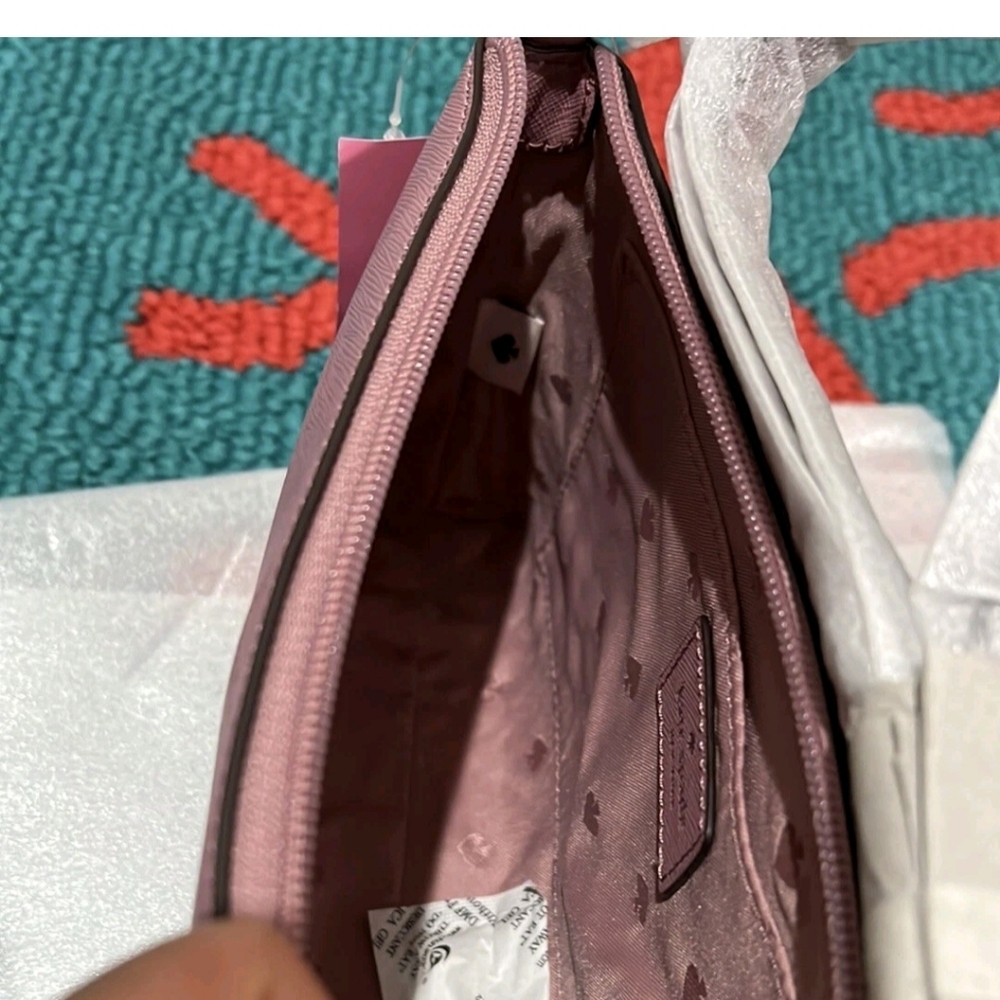 Kate Spade Ramey Greta Court Dusty Peony Glitter Crossbody With Dust Bag - Picture 6 of 9